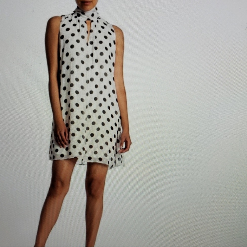 London Times White & Black Polka Dot  Sleeveless Sheer Overlay  Dress Size 4